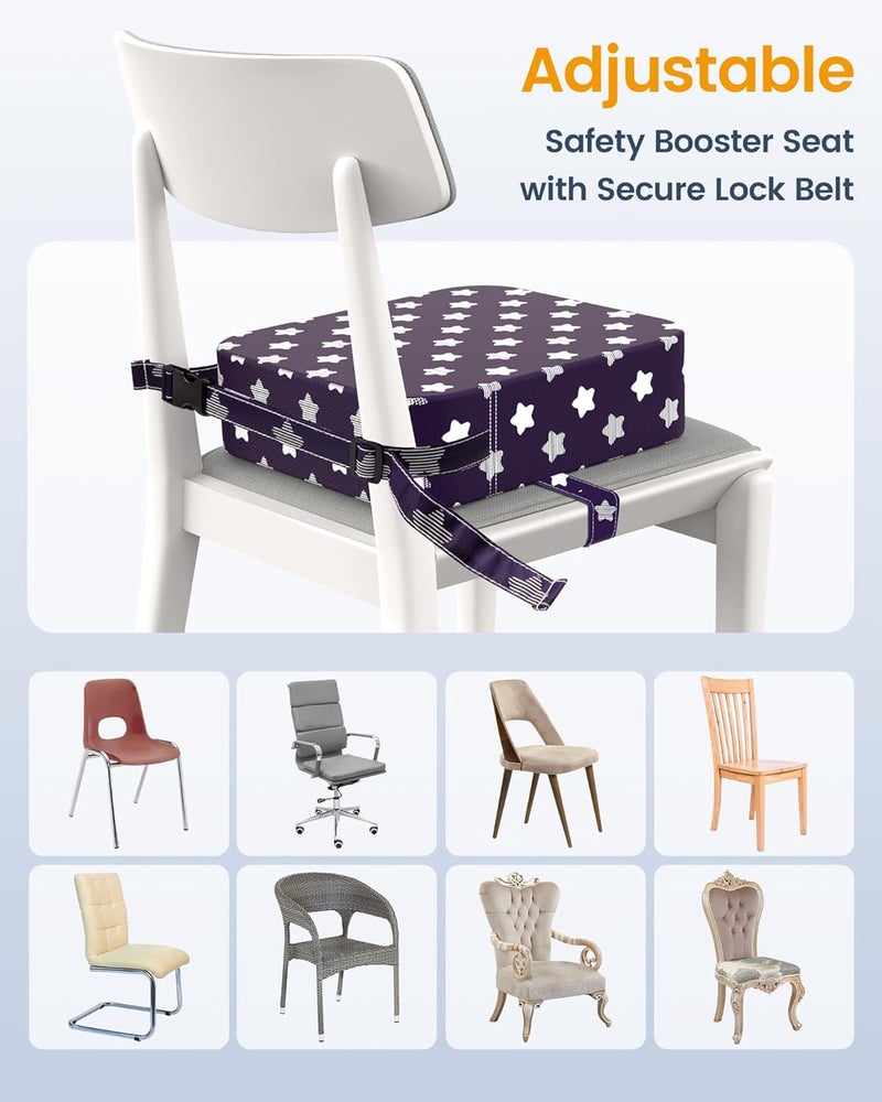OPZAVYA Toddler Booster Seat for Dining Table and Kitchen Chair – Adjustable Safety Straps, Non-Slip, Easy to Clean, Portable Travel Foam Booster Cushion Seat for Kids & Toddlers (Purple-Star) - Image 4